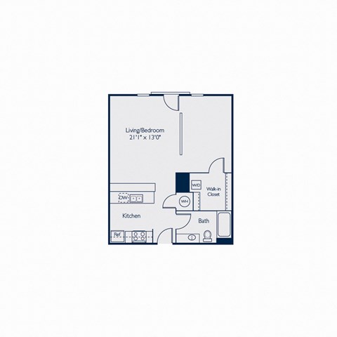 Floor plan for studio, 1 bath, 567 sqft